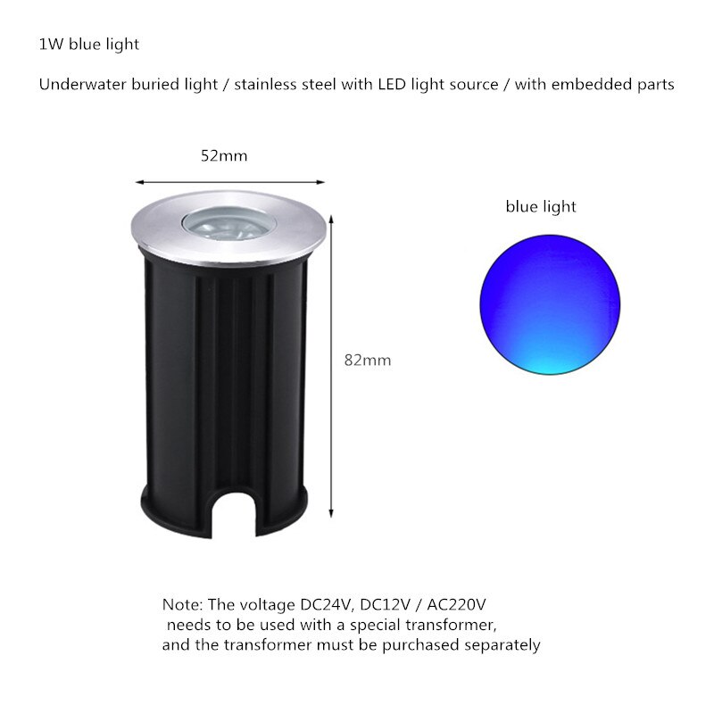 Valonheitin 12v ulkovaloa puutarhan värillinen kohdevalo mini led spotti 12v puutarhavalaisin led  ip68 vedenpitävä  dc24v maanalainen valo: Sininen / 1w dc12v