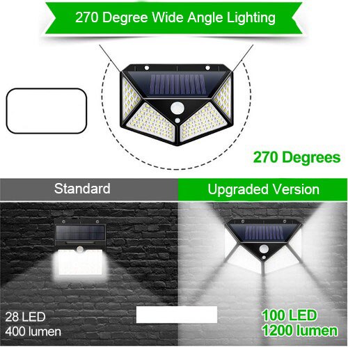 Mægtig solhave lampe 100 leds sensor sol lampe soldrevet havebelysning