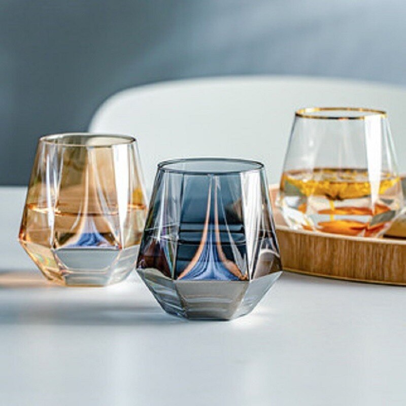 1PCS Glass Hexagonal Geometric Drinking Glass Water Glass Wine Glass Cup Reusable Transparent Juice Beer Glass Whiskey Glass