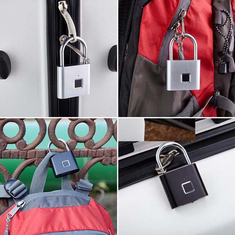 Candado de seguridad de aleación de Zinc de color negro sin llave USB recargable para puerta con candado huella digital inteligente impermeable de desbloqueo rápido