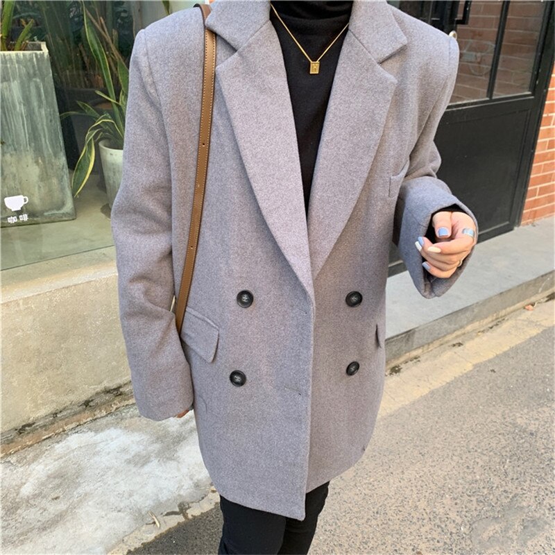 HziriP OL-Chaqueta de lana gruesa acolchada con muescas para mujer, Blazer minimalista, Tops de otoño e invierno, abrigo informal holgado