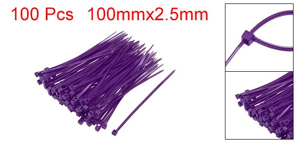 uxcell 100pcs Cable Zip Ties 100mmx2.5mm Self-Locking Nylon Tie Wraps Purple Single-use Locking Flexible Cable Tie: Default Title