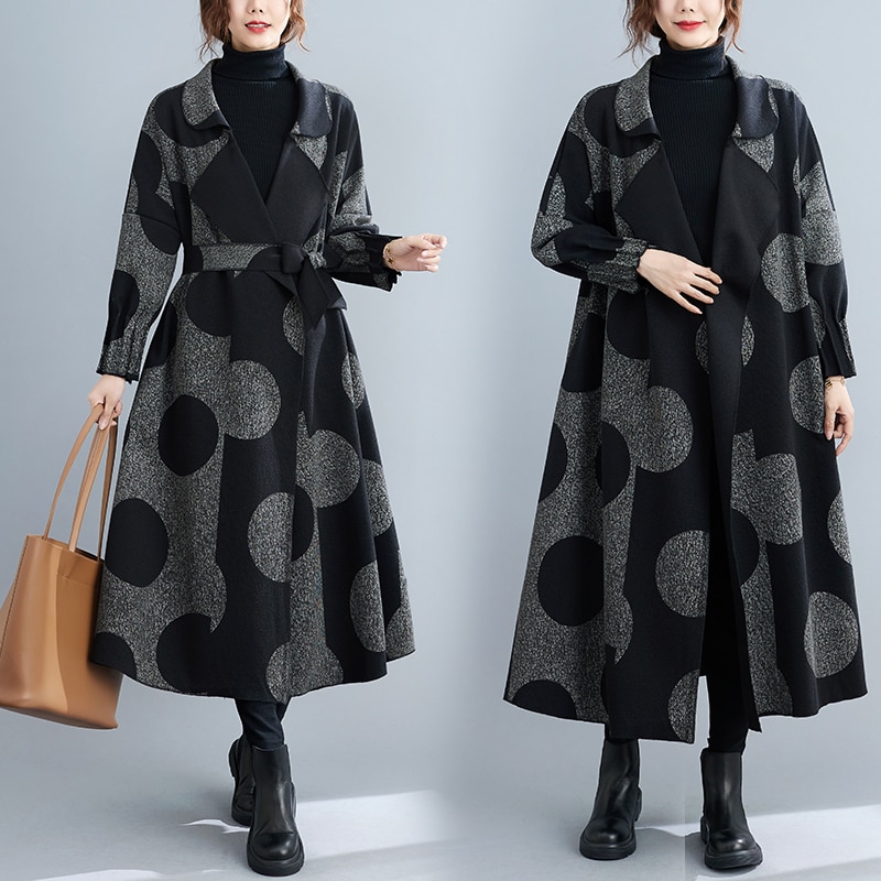 Abrigo con estampado de lunares para mujer, gabera holgada oversizd, estilo informal, cortavientos