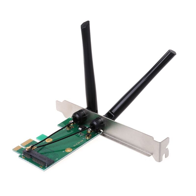 Carte réseau sans fil WiFi Mini PCI-E Express vers PCI-E adaptateur avec 2 antennes PC de bureau externe