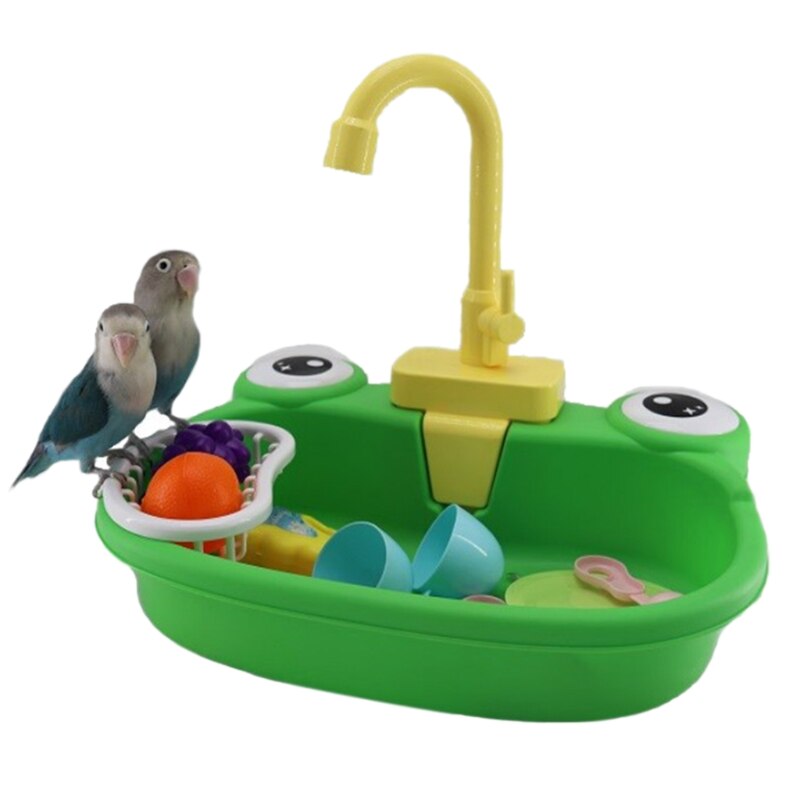 Vasca da bagno per uccelli con rubinetto divertente automatico animale domestico pappagalli piscina doccia strumenti di pulizia