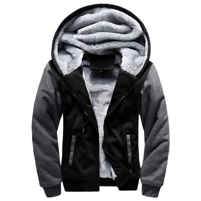 Men Hoodies Thick Warm Fleece Fur Lined Hoodie Zip Up Winter Coat Jacket Sweatshirt Tops Sportwear Men L-3XL: Black gray / L