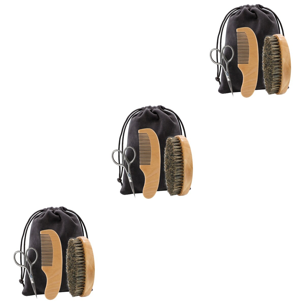 Kit d&#39;outils de rasage pour la barbe, 3 pièces, peigne, brosse, ciseaux