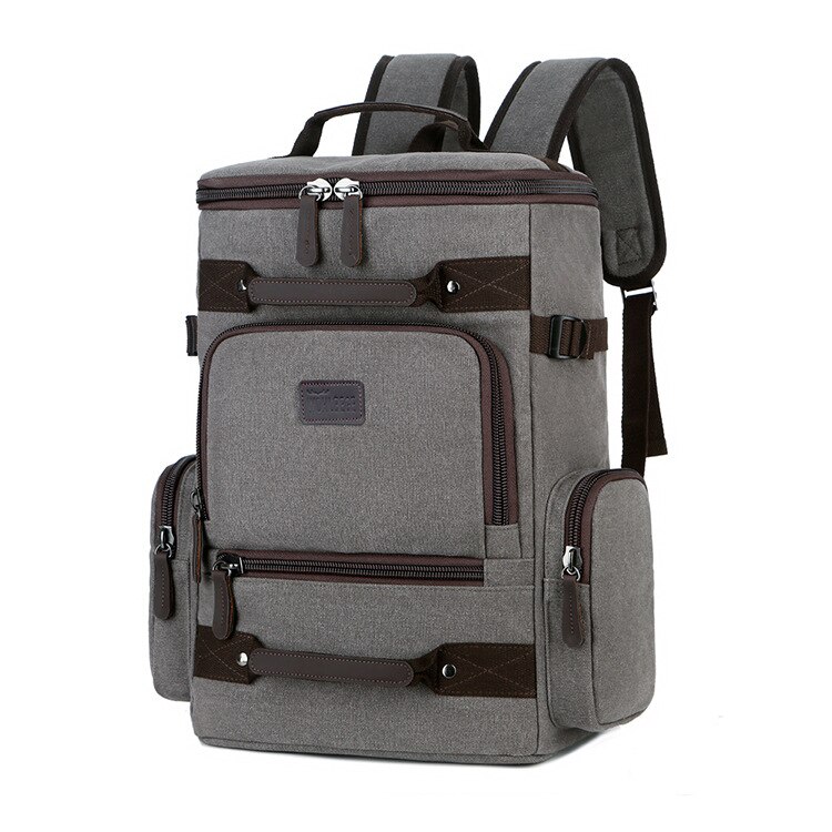 Tilorena masculino lona mochila de grande capacidade resistente ao desgaste lazer viagem computador saco retro masculino ombro grande tamanho: Cinza claro