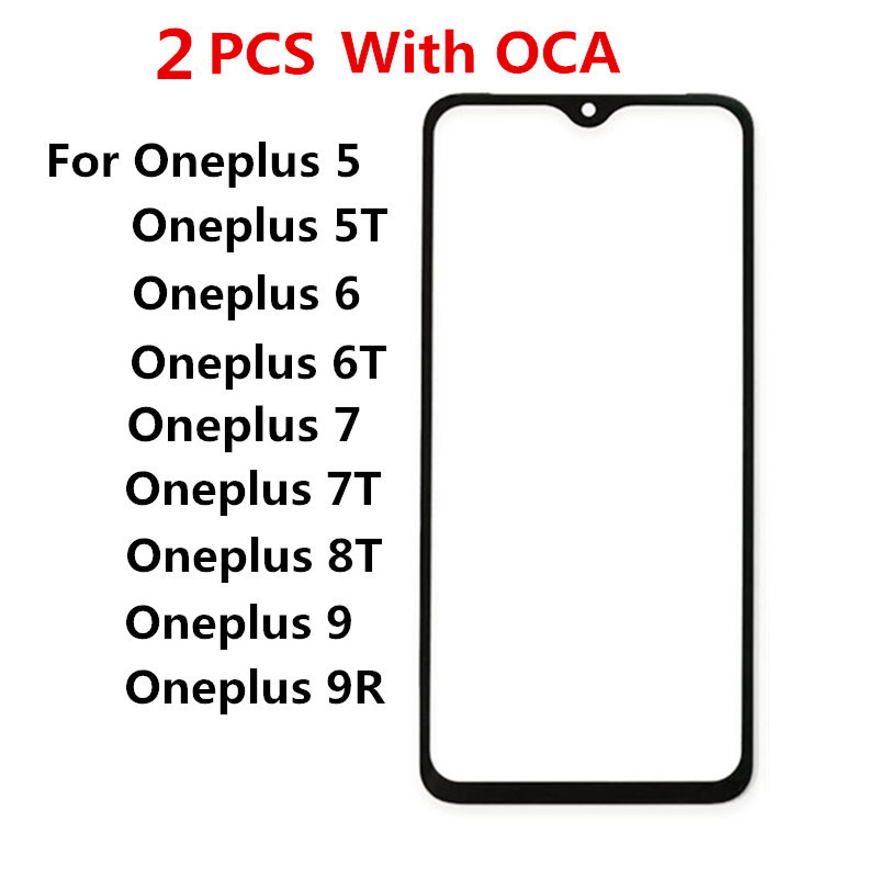 2 pcs Front Glass For Oneplus 5 5T 6 6T 7 7T 8T 9 9R One Plus Touch Screen LCD Outer Panel Lens Repair Replacement Part + OCA