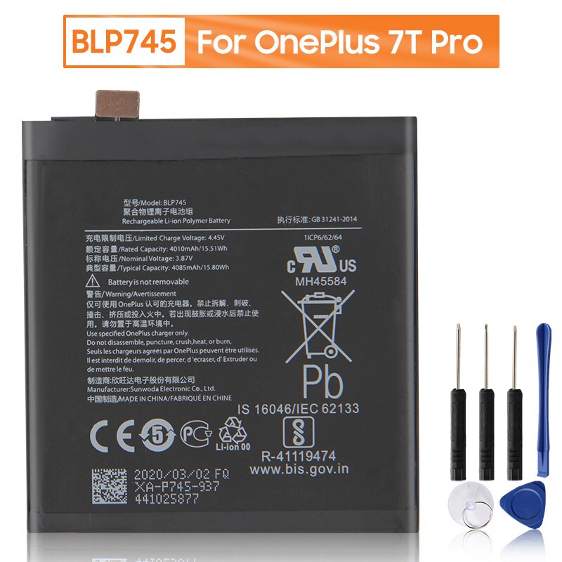 OnePlus originale Batteria di Ricambio BLP657 Per OnePlus 6 6T 7 7T BLP699 7 Pro 7T Pro OnePlus 5 5T BLP571 Per OnePlus 1 2 3 3T: BLP745-OnePlus 7TPro