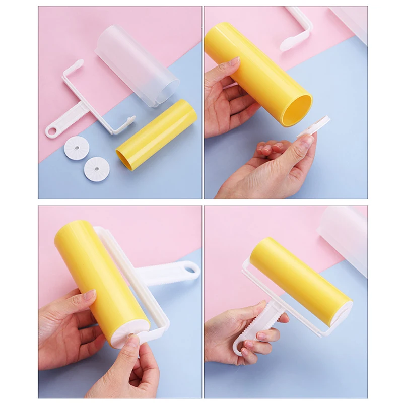 Rollo de pelo pegajoso para ropa, rodillo adhesivo para pelusas, eliminador de polvo, cepillo de limpieza de alfombras de plástico, rodillo adhesivo reutilizable lavable