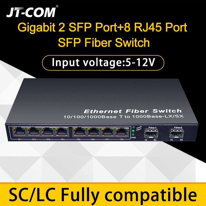 Gigabit Network SFP Fiber Switch 1000Mbps SFP Media Converter 2 SFP Fiber Port and 8 RJ45 Port 2G8E Fiber Ethernet Switch