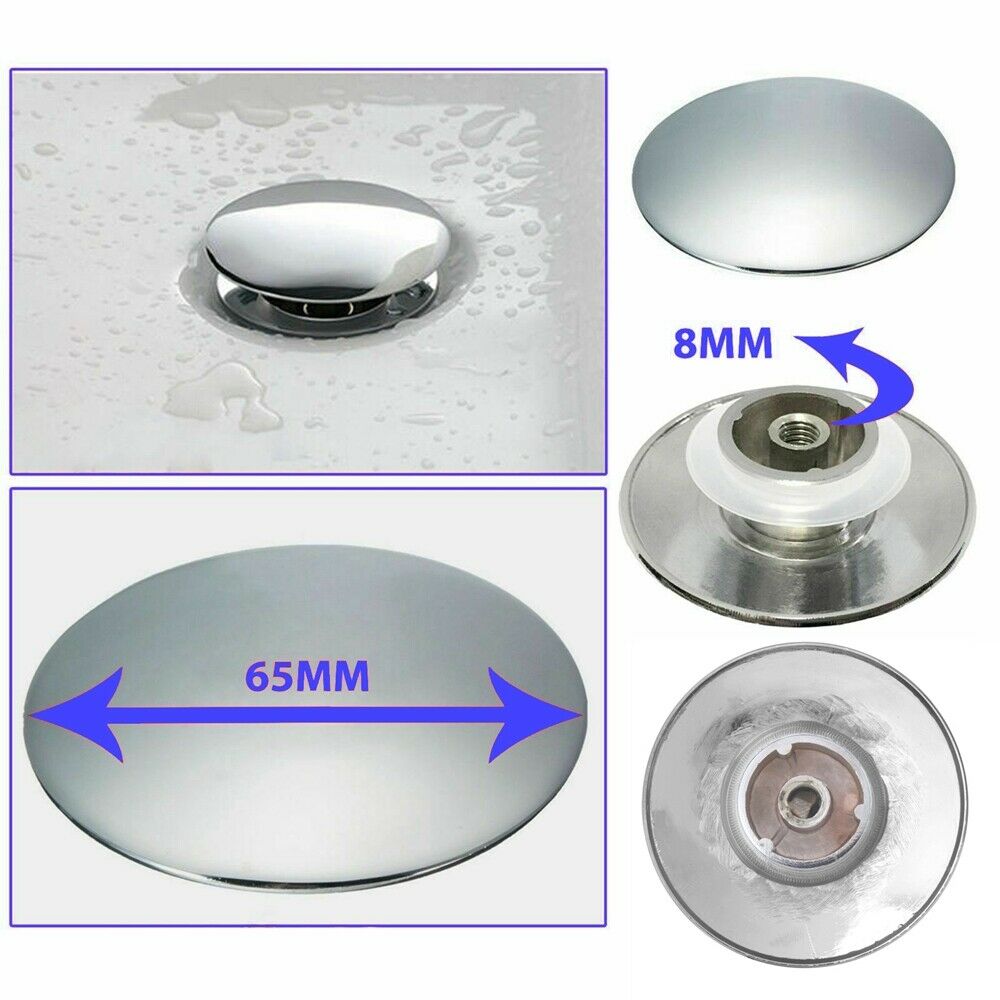 1Pc Chrome Basin Waste Easy Pop Up Bathroom Sink Push Button Click Clack Plug 66mm Easy To Use Durable PM0082