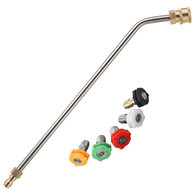 15 Inch Pressure Washer Wand, 45 Degree Curved High Pressure Power Washer Extension Wand With 5 Spray Nozzles, 1/4 Inch: Default Title