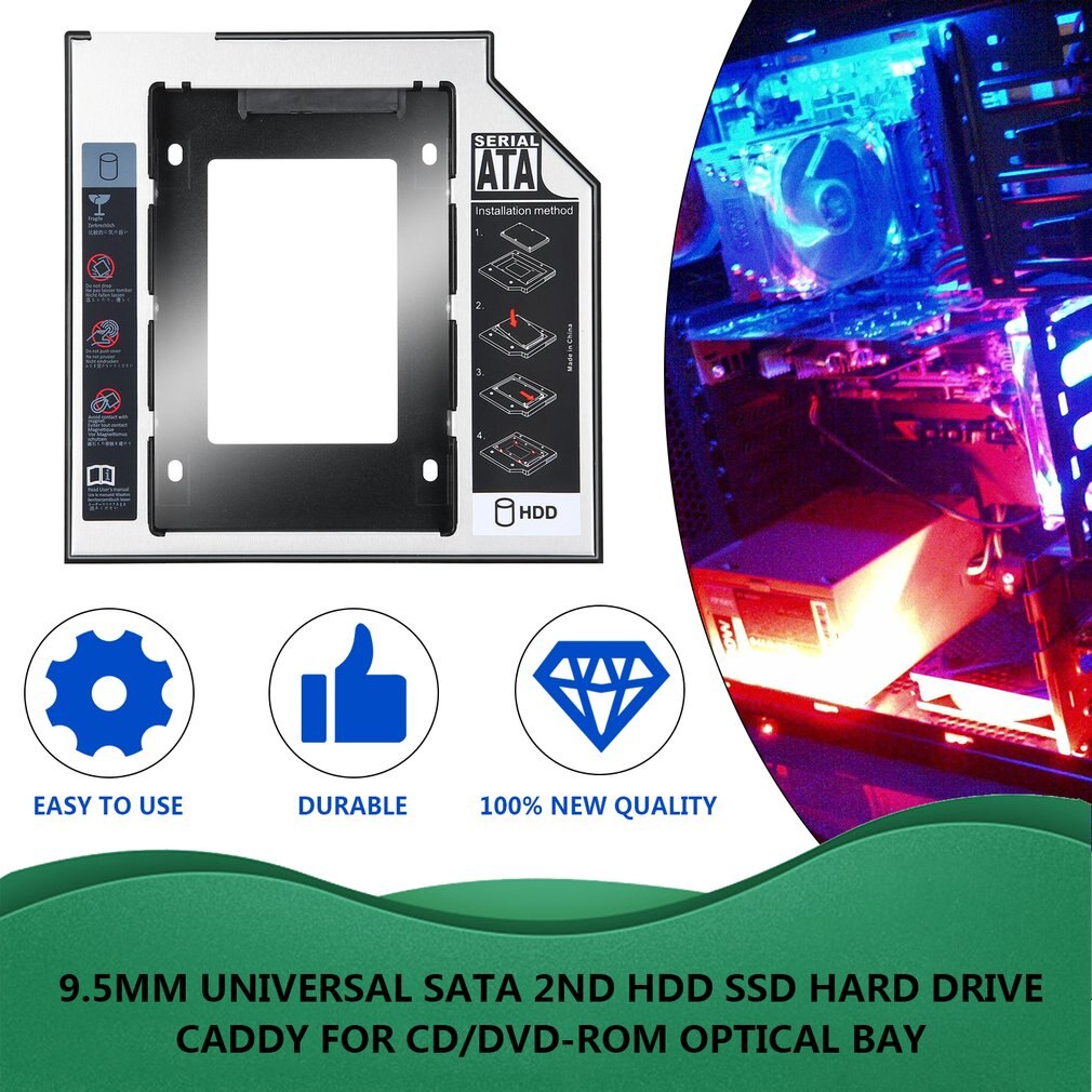 9,5mm Universal Aluminium SATA Zweite HDD SSD Festplatte Caddy Mit 4 Schrauben Für CD/DVD-ROM Optical Bay adapter