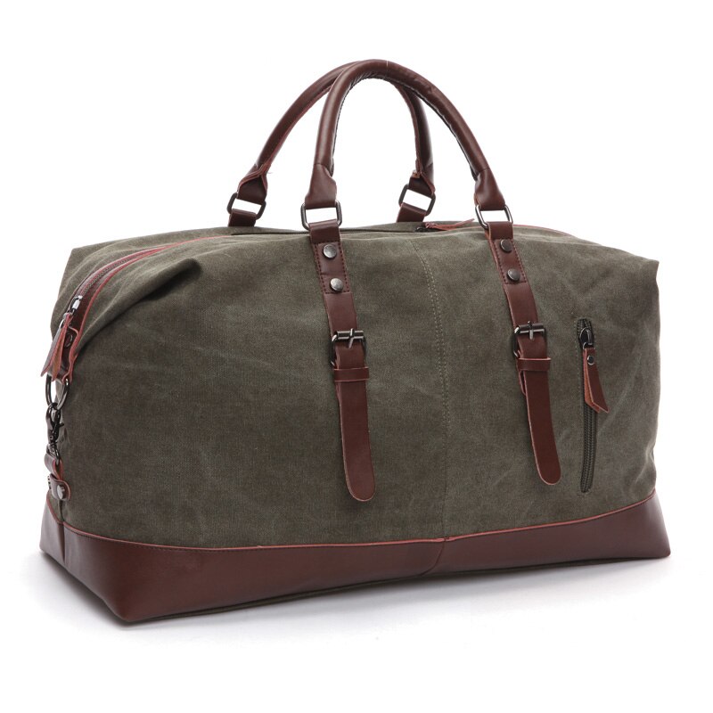 Canvas Mannen Reistassen Grote Capaciteit Lederen Bagage Plunjezakken Reizen Duffel Handtas Vouwen Reis Tas: Army green