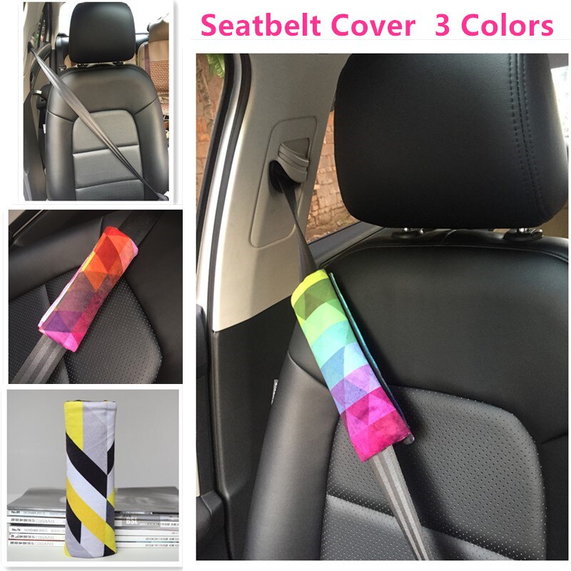 Vrouw Autogordel Cover Kids Autogordel Pad Rainbow Stijl Auto Bekleding Decoratie Wit met Zwart met Geel patroon