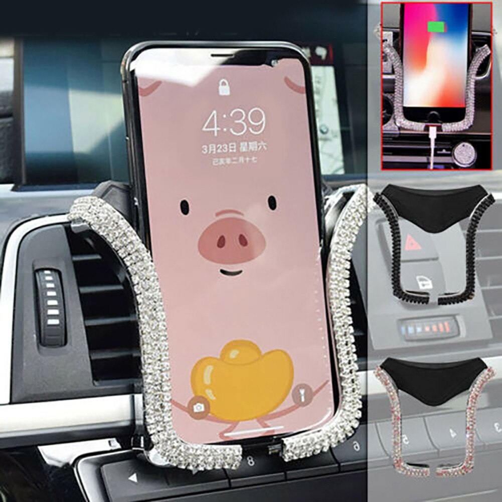6.2Cm-8Cm Telefoon Houder Verstelbare Bling Clip Kristal Diamant Strass