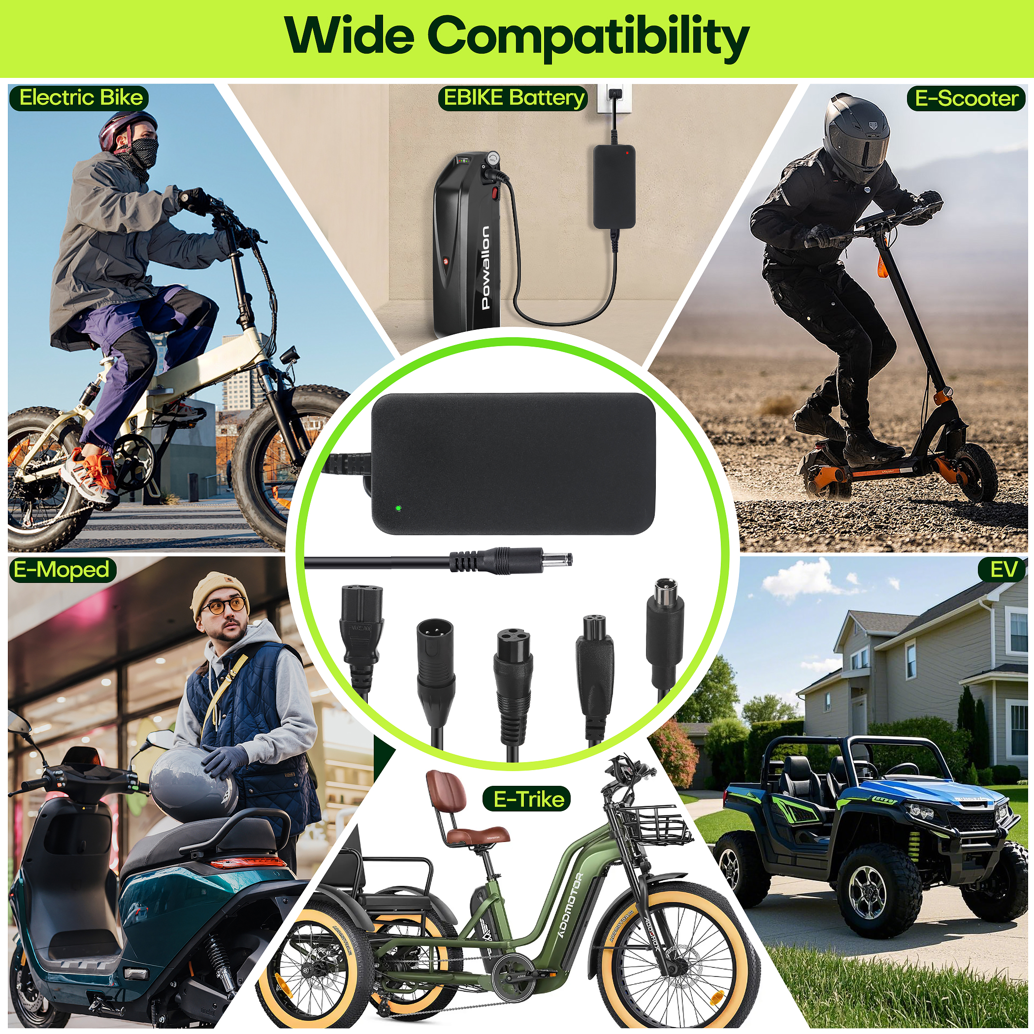 36V E-Bike Charger 42V 2A - 10S Li-ion/Li-poly Compatible, Free Euro Converter, Fast Safe Charging