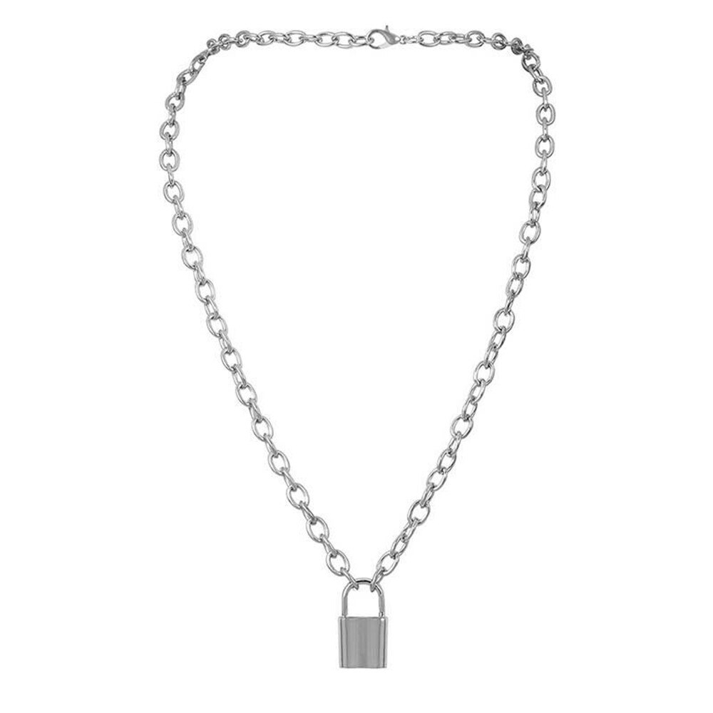 Gargantilla de candado a la collar con capas de cadena en el cuello con cerradura Punk joyería Mujer llave candado colgante collar para de Mujer: silver 3