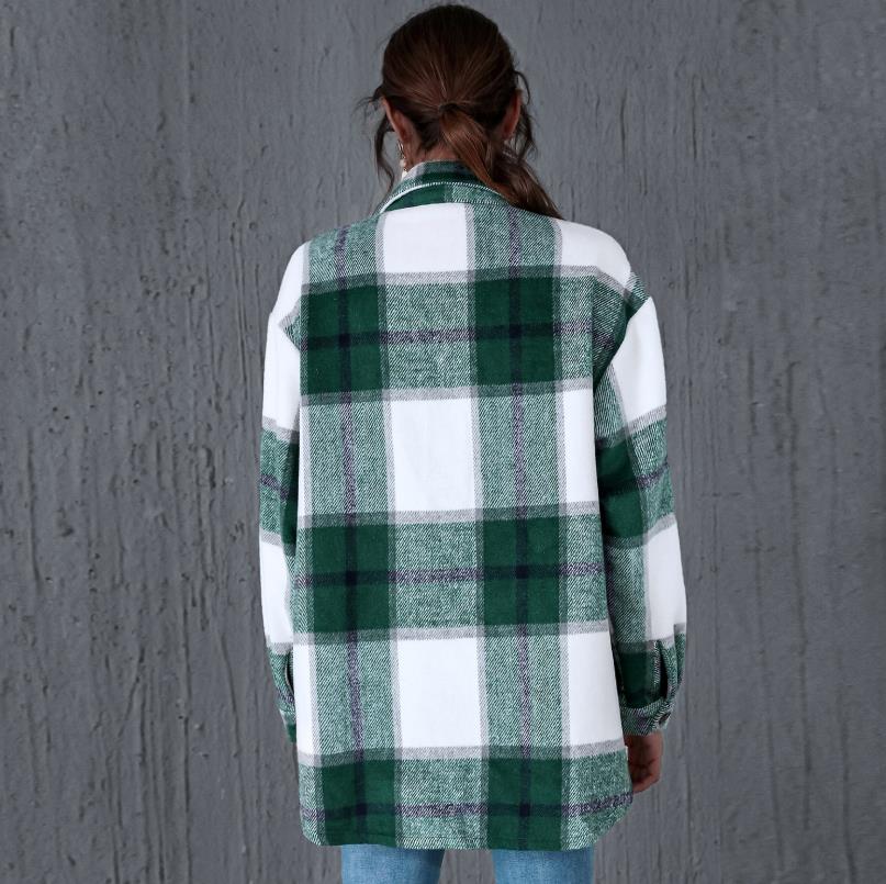 Chaqueta informal a cuadros para mujer, abrigos con botones y bolsillos, ropa de calle, abrigos sueltos para mujer, prendas de vestir exteriores, otoño