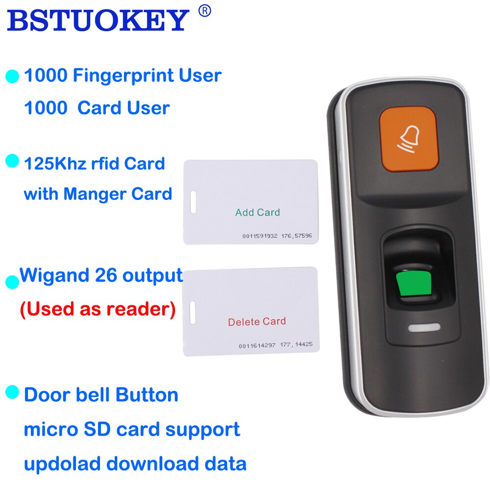 RFID Fingerprint Access Control Reader Biometric System Fingerprint Access Controller Door Opener Doorbell WG26 input output