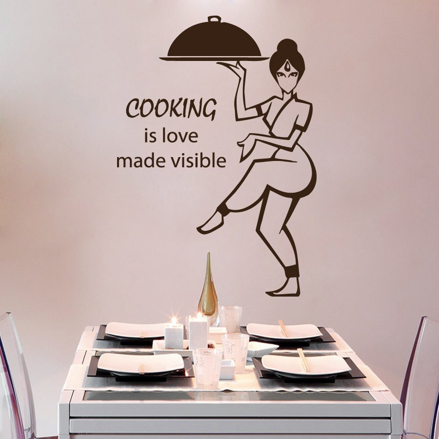 Kitchen Wall Decal Chef Vinyl Quotes Cooking Is Love Made Visible Cafe Shop Removable Wall Stickers Restaurant Art Mural SYY770