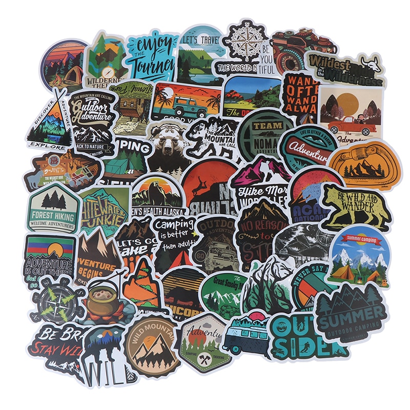 50Pcs Camping Landscape Sticker Outdoor Adventure Suitcase Laptop Guitar Sticker