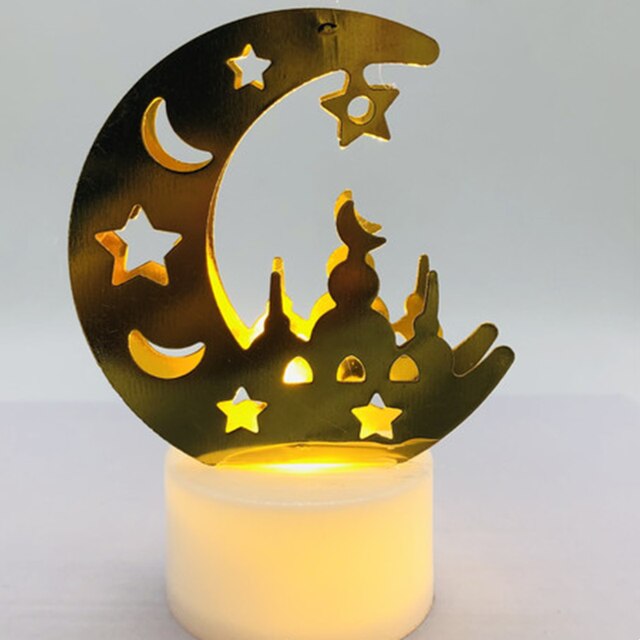 Led stearinlys lampe træ måne stjerne lys borddekoration eid mubarak belysning ramadan lys: Månestjerne