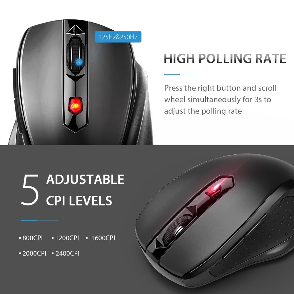 VicTsing – souris optique sans fil ergonomique, 2.4G, avec récepteur USB, 5 DPI réglables, 6 boutons pour ordinateur portable et PC