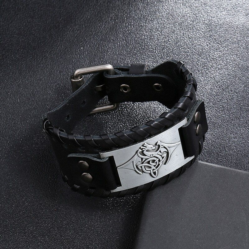 Pulsera vikinga Vintage para hombres, pulsera de Metal con imagen religiosa, pulsera ajustable para hombre, joyería