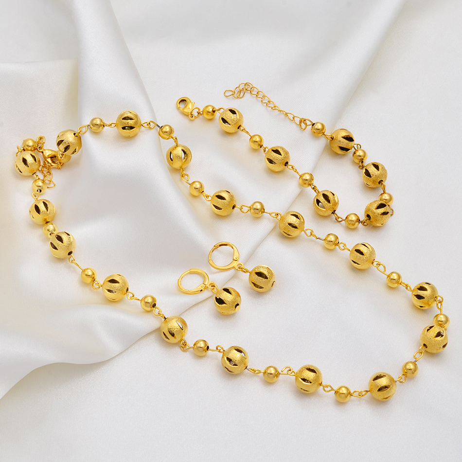 Anniyo Beads Jewelry sets Ball Necklaces Earrings Bracelet Gold Color Beaded Women Arab Jewelry Africa Ethiopian #020606