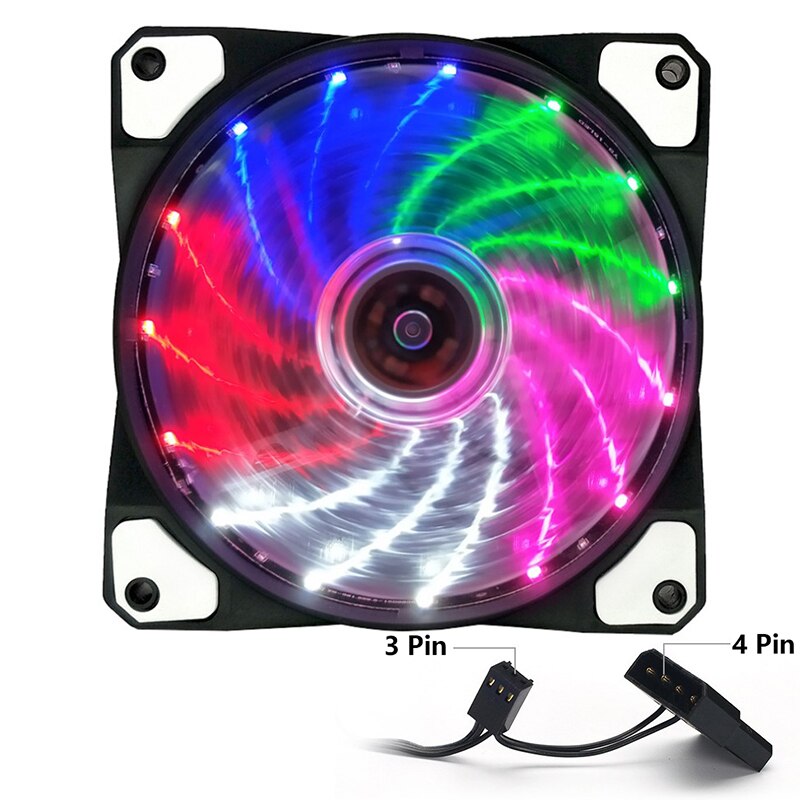 120mm Computer Case Cooling Fan CPU LED Multi-color Heatsink Fan 4 Pin 3 Pin Fluid Bearing LED Computer Cooling Fan: 18 lights 6 colors