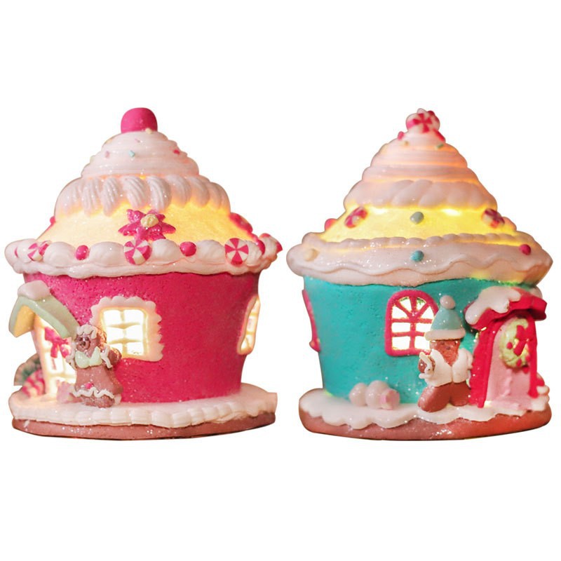 Julepynt husholdningslysende blød keramik ler slot hus brød jord, juleindkøbscenter vinduespynt sæt