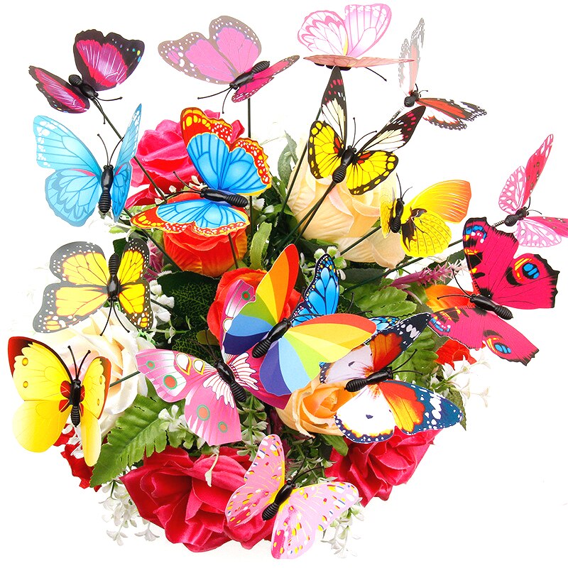 Piquets de jardinage colorés en PVC, 10 pièces, 7CM, papillon, ornement de jardin, Pots d'extérieur, décoration d'arrangement floral, DIY bricolage