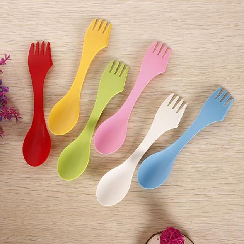 6PCS Multi Colors Spoon With Fork Gadget Cutlery Camping Hiking Utensils Combo Travel Gadget Cutlery