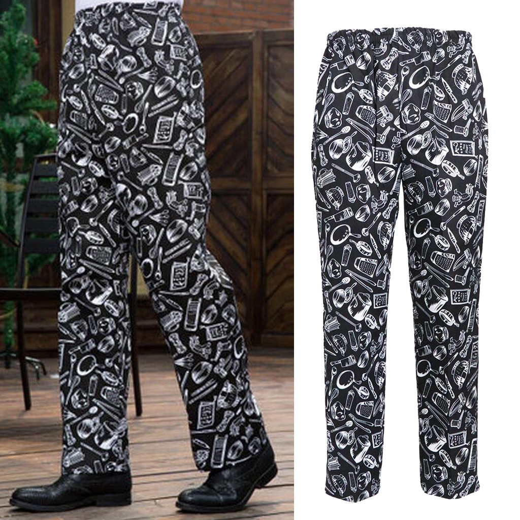 Men Women Baggy Chef Pants Uniform Loose Fit Cargo Pants Restaurant Kitchen Elastic Waistband Work Trousers