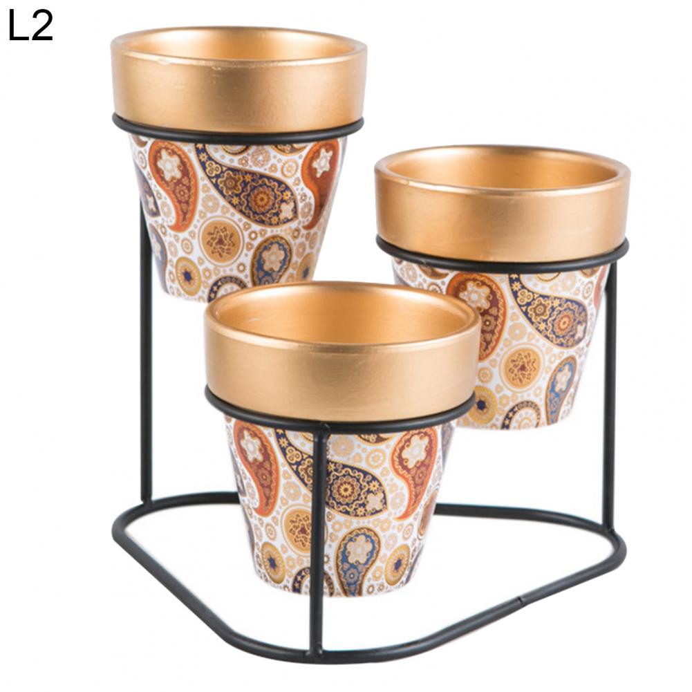 1 Set 3-Tier Shelf Flower Pot Portable Attractive Long Lasting Decorative Corrosion-resistant Plant Pot for Garden: L2
