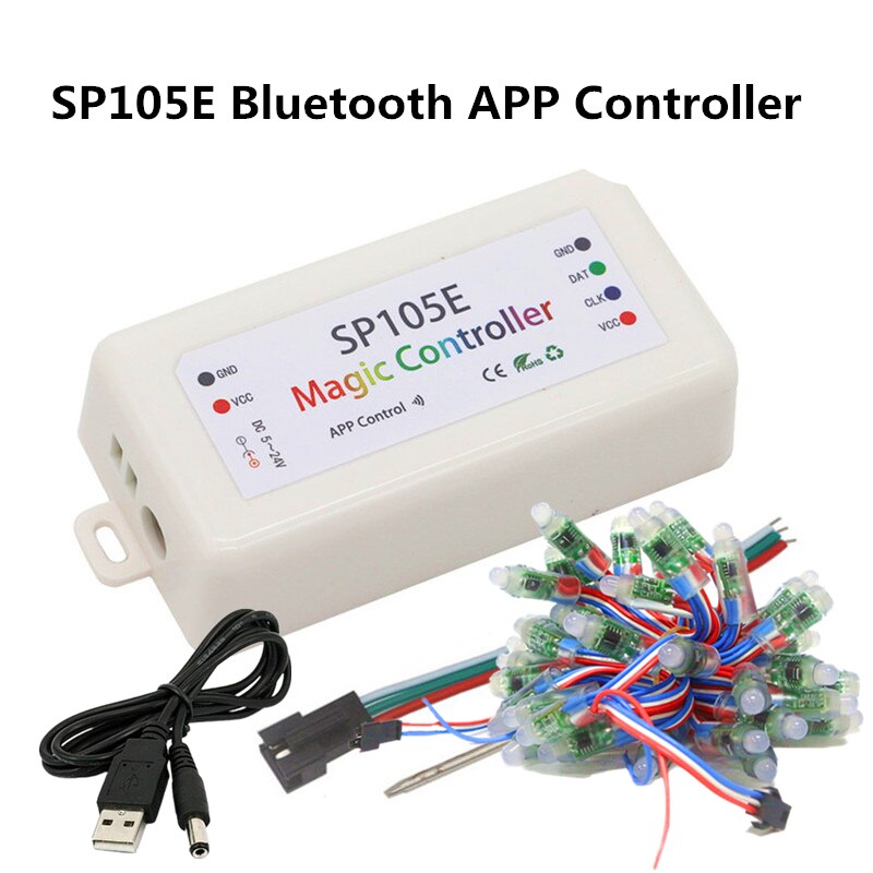 1 sæt  dc 5v ws2811 fuldfarve 50 dioder  ip68 vandtæt rgb pixel led modul + bluetooth / wifi / musik fjernbetjening app led controller: Sp105e bluetooth