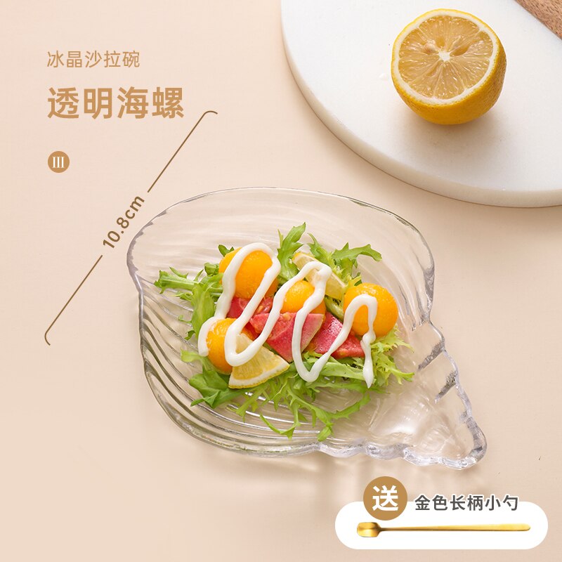 Bord doré coeur pêche ménage saladier bol en verre assiette transparent dessert fruits style japonais salade vaisselle: shell shape single