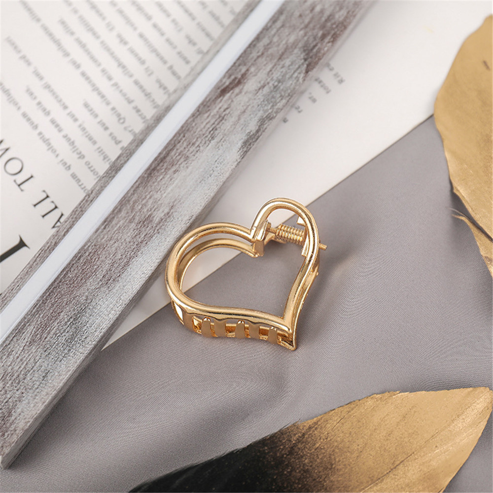Garra de pelo de Metal de Color dorado geométrico Simple para mujeres y niñas, pasador con forma de corazón y gato, accesorios para el cabello, tocado: Gris