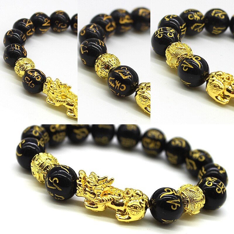 1Pc Feng Shui Schwarz Obsidian Armbinde Gold Schwarz Pixiu Armbinde Reichtum Glück Drachen Glas Schmuck unisex Amulett Armbinde