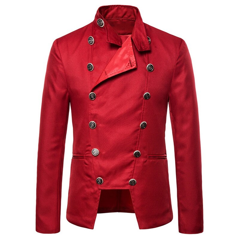 Vintage herenblazers, retro steampunk gothic kostuums, jasjes met dubbele rij knopen, blazers voor bruiloften, podiumoptredens, kostuums: Rood / Xxl