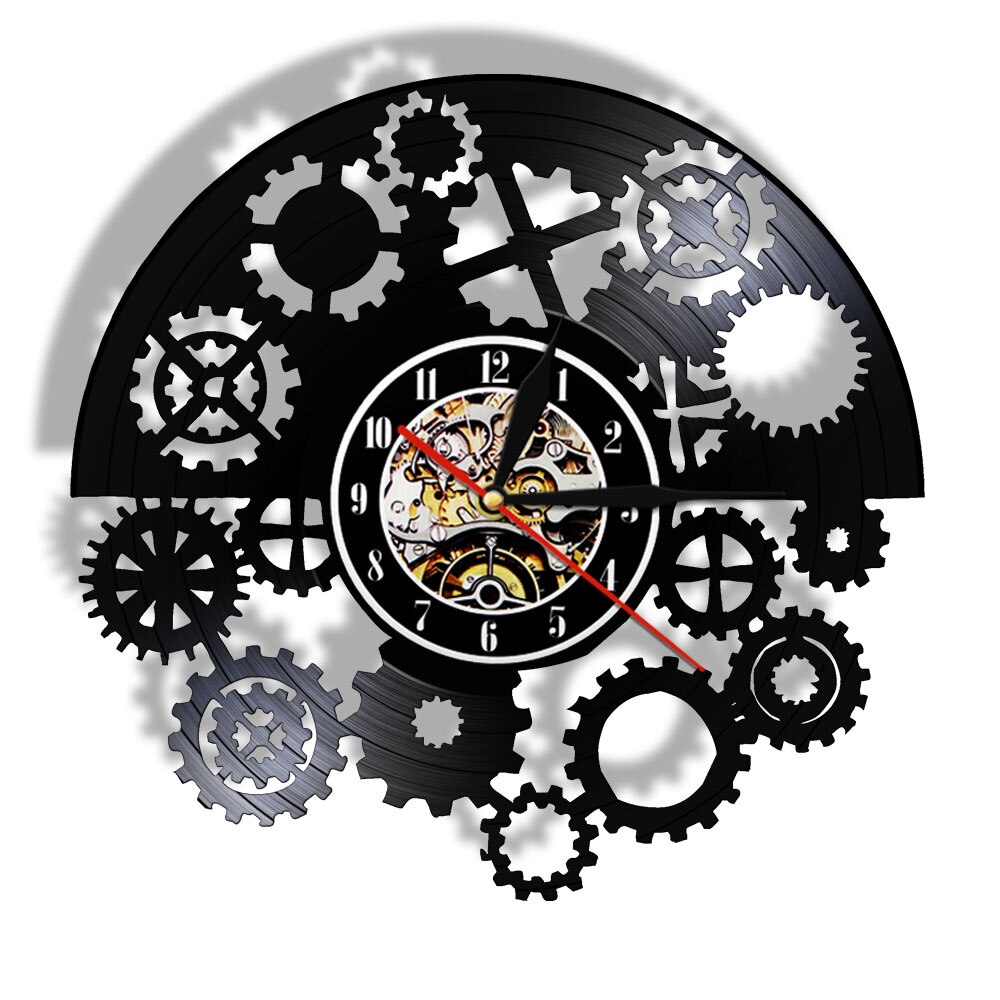 Reloj de pared gótico Steampunk, dispositivo de grabación de vinilo negro LP, arte de pared Vintage Tribal, reloj de máquina: Without LED