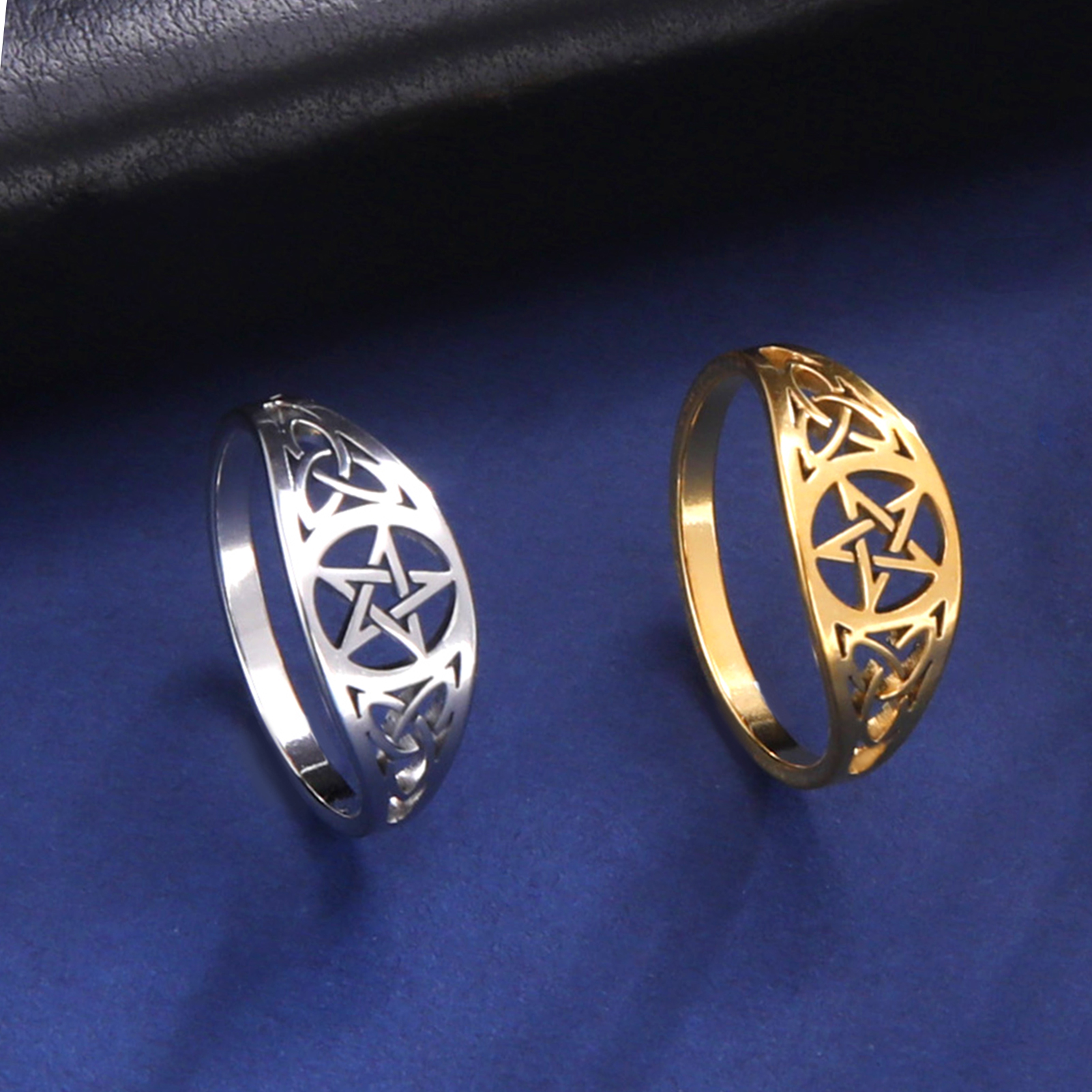 LIKGREAT gótico Celtics nudo pentagrama anillo mujeres hombres Acero inoxidable sobrenatural Wicca amuleto anillos pareja bruja joyería