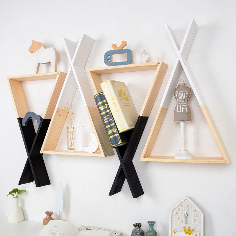 1PC X Triangle Wooden Shelf Home Wall Decorative Shelf For Kids Boy Girls Room Decorations Living Room Wall Decor Wooden Shelf