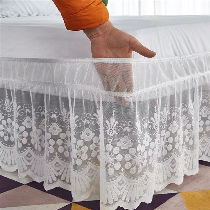 Ruffles Lace Bed Skirt Soft Microfiber Large Size Dust-proof Protector Silk Bed Sheet Wrap Around Three Side Bedroom Accessory