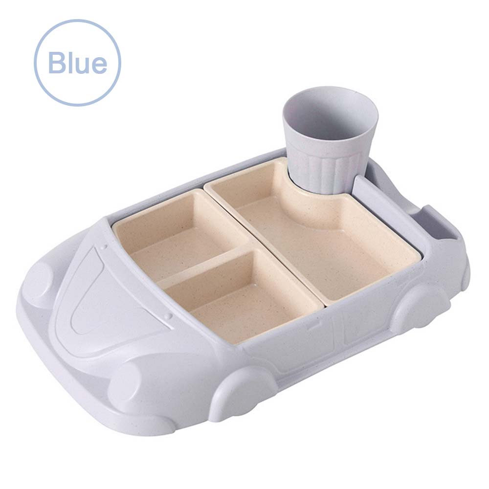 Barn porslin bil form skål kopp tallrikar barnmat behållare spädbarn bambu fiber träning rätter baby utfodring uppsättningar: Blå