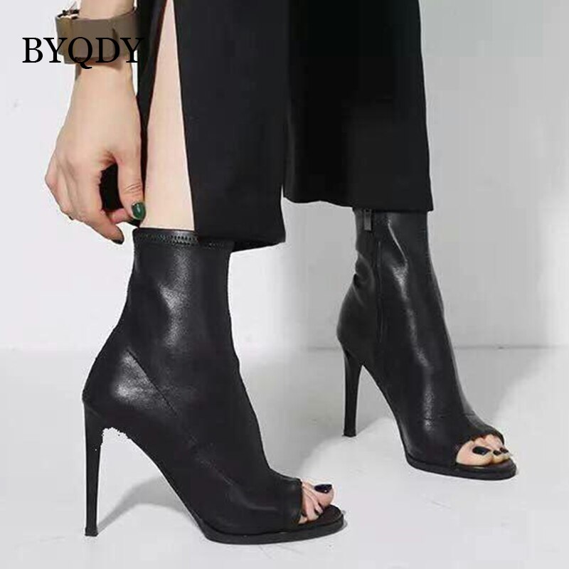 Zapatos de otoño BYQDY, botas abiertas para los dedos de los pies para mujer, cremallera trasera, tacones altos, partido clásico a la , Roma de talla grande tamaño cómodo 40