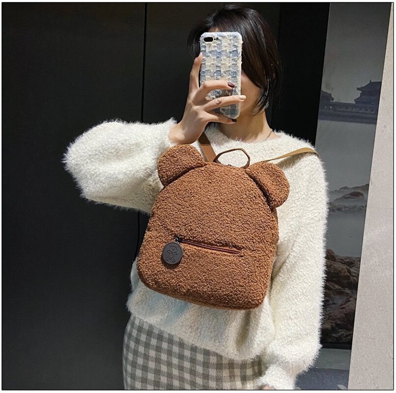 Urso mochilas portáteis crianças viagem compras mochilas femininas bonito urso em forma de ombro mochila